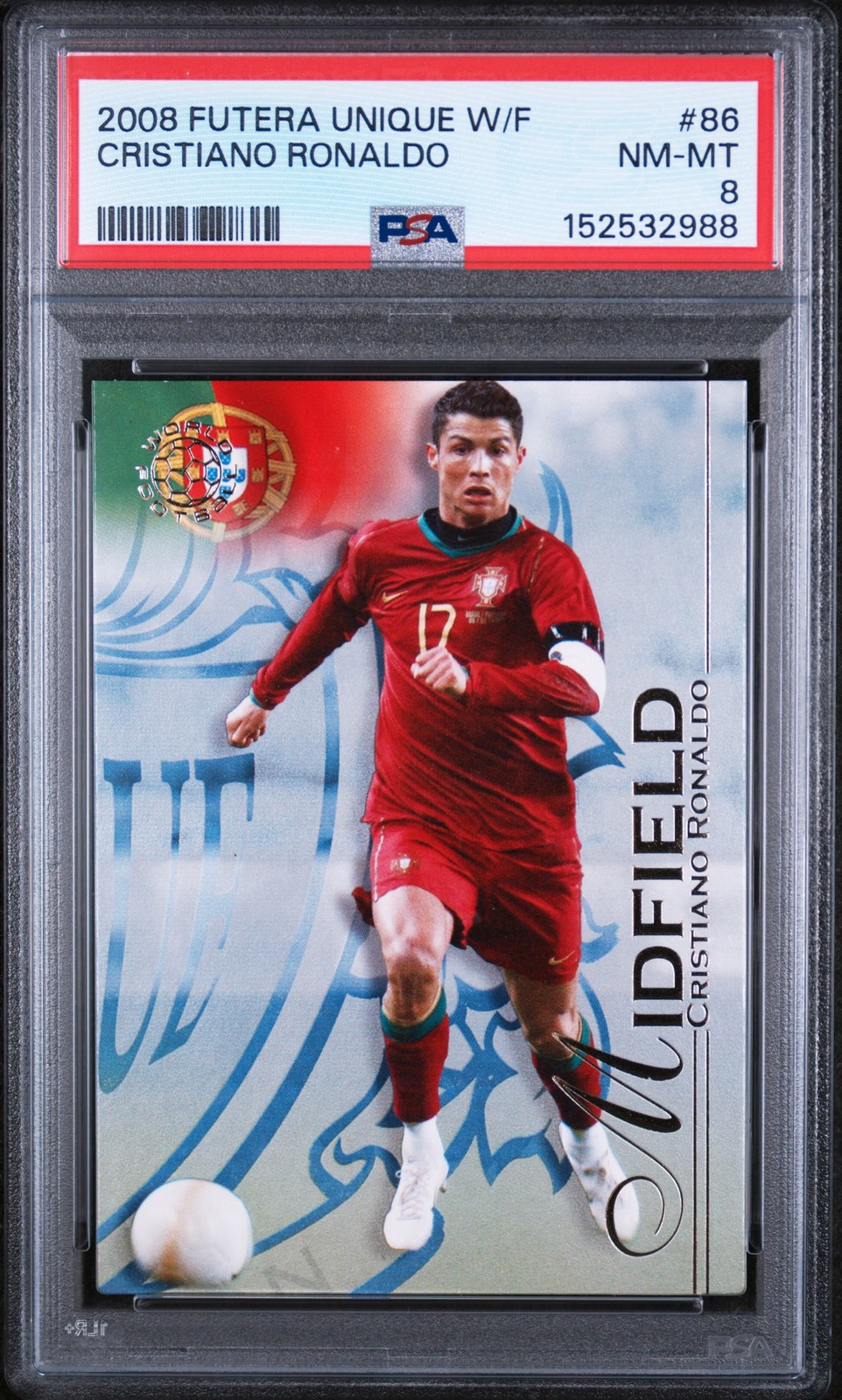 2008 FUTERA UNIQUE WORLD FOOTBALL #86 CRISTIANO RONALDO PSA 8