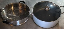 Domo Cast Aluminum Stock Pot Pan with Glass Lid 12.5" & Steamer Made In Italy 
