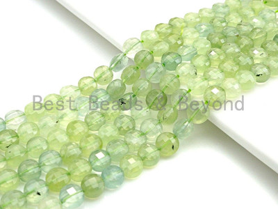 High Quality Natural Prehnite Checkerboard Cut Coin Shape beads, 6mm/8mm Turtle