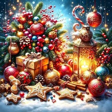 5D Christmas Ball Holly Diamond Painting Kit for Adults DIY Art 13.8x13.8