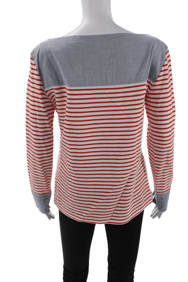 Camisa de mujer Lacoste manga larga cuello barco blanca roja azul algodón talla FR 42 Foto 3 de 4