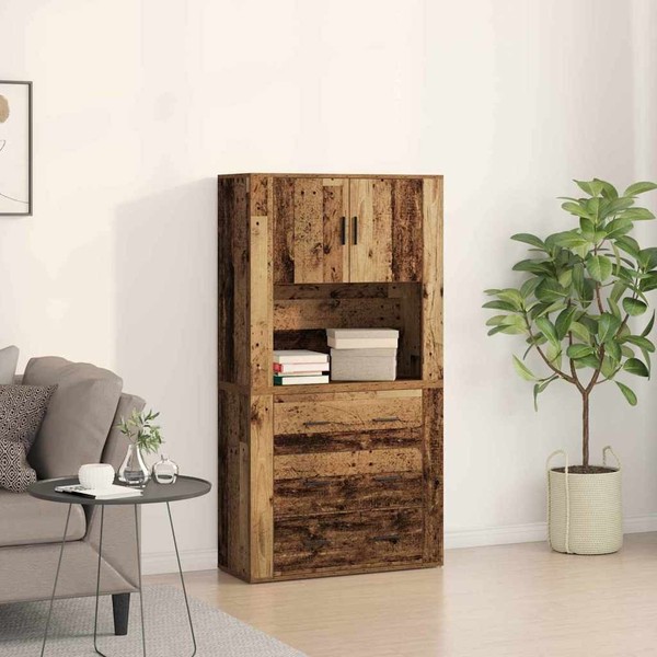 Vidaxl Highboard Mit Schubladen Altholz 80 X 33 X 150 Cm Holzwerkstoff Neu-image
