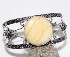 925 Silver Plated Huge Laguna Lace Calcite Round Bangle Gemstone 6.5" MJ