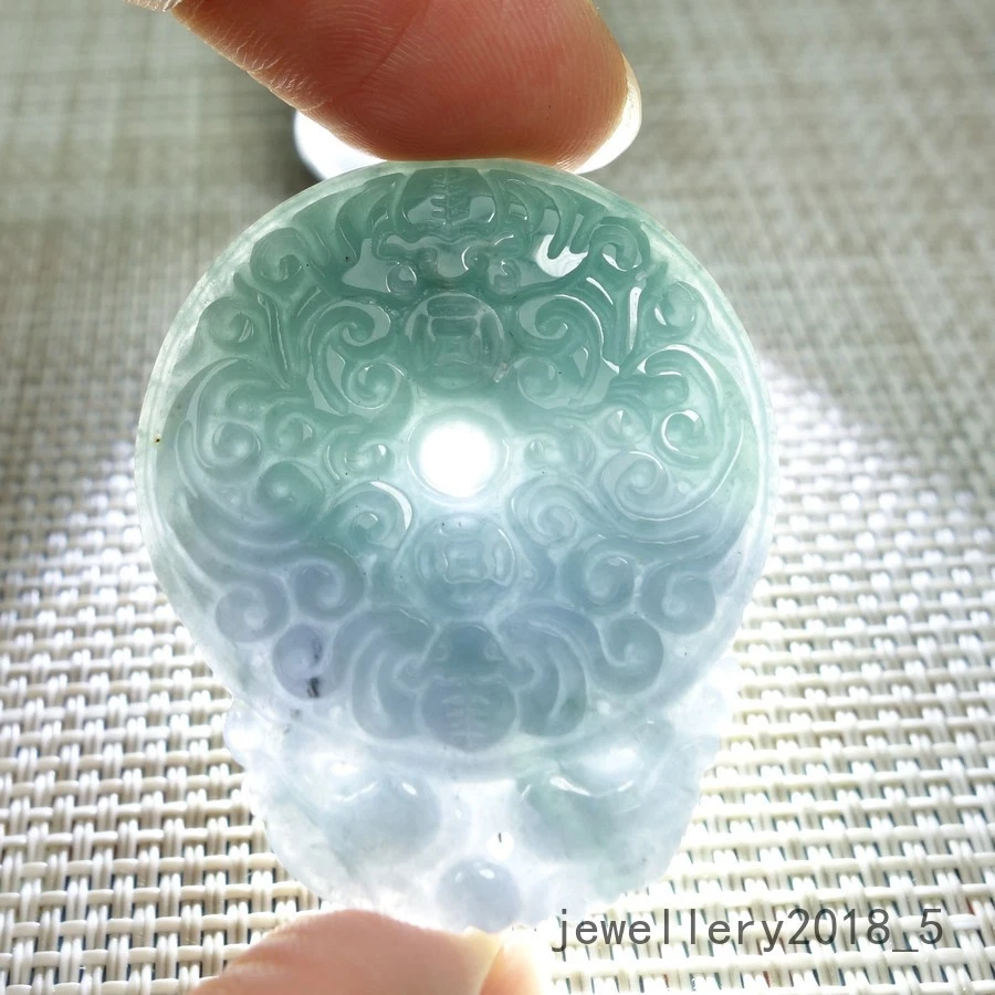 3Pcs Certified Lavender+Green 100% Natural A jadeite jade Pendant~双龙 福到 仿古平安扣 - Image 3 of 4
