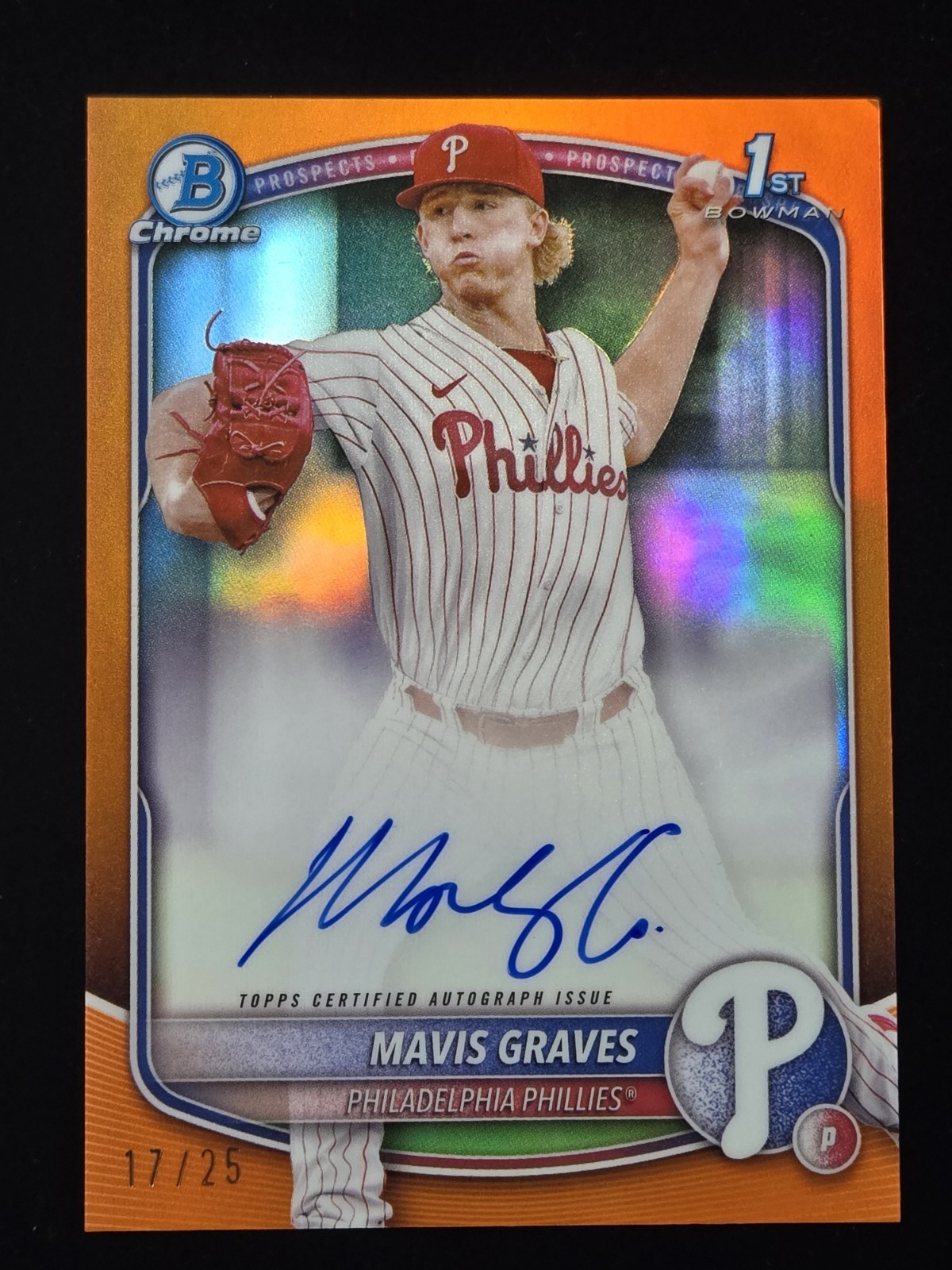 2025 Bowman Chrome Mavis Graves 1st True Orange Refractor AUTO #17/25 Phillies