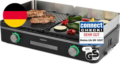 MEDION Tischgrill Elektrisch Mit Dual-Zonen-System (2400 Watt Elektrogrill, 2 Ab
