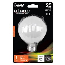 Feit Electric BPG2525W927CAFL 2.5W 2700K 225 Lumens Soft White LED Light Bulb