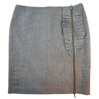 BANANA REPUBLIC Stretch Wool Exposed Zipper Ruffle Pencil Skirt   10   gray