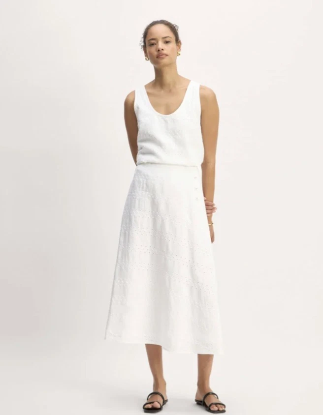 Everlane Eyelet Midi A-Line Skirt 100% Flax Linen White Size 2 Boho Feminine
Opens in a new window o