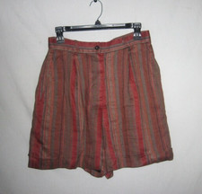 VTG Anne Klein II USA Rayon Linen Stripe Cuff Pleated Slouchy Grunge Boho Shorts