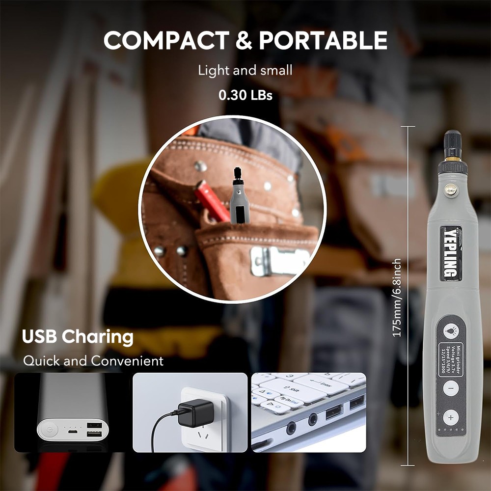 172Pcs Cordless Drill Rotary Tool Engraving Pen Grinder Accessories USB 5-Speed