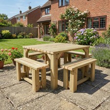 Garden Bench Table Set Outdoor Picnic Pub Patio Furniture 4 Seat Wooden Quadrum