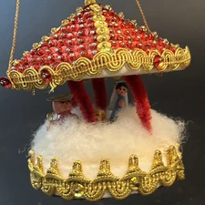 1 Vtg Push Pin Sequence Beaded Nativity Manger Ornament Christmas Handmade Jesus