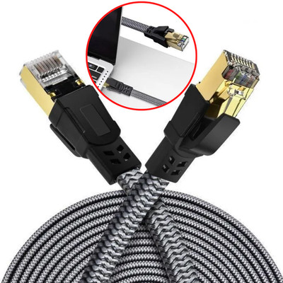 Ethernet Kabel 20m Cat 8 Flach Geflochten RJ45 40Gbps Modem Router PC TV PS5 ...
