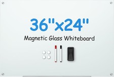 Magnetic Glass Dry Erase White Board 24" x 36" Frameless Glass Whiteboard Wall