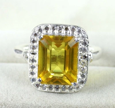 11.82 CT Certifié Naturel Jaune Saphir Émeraude Coupe Gemme Bague Anniversaire - Photo 1/4