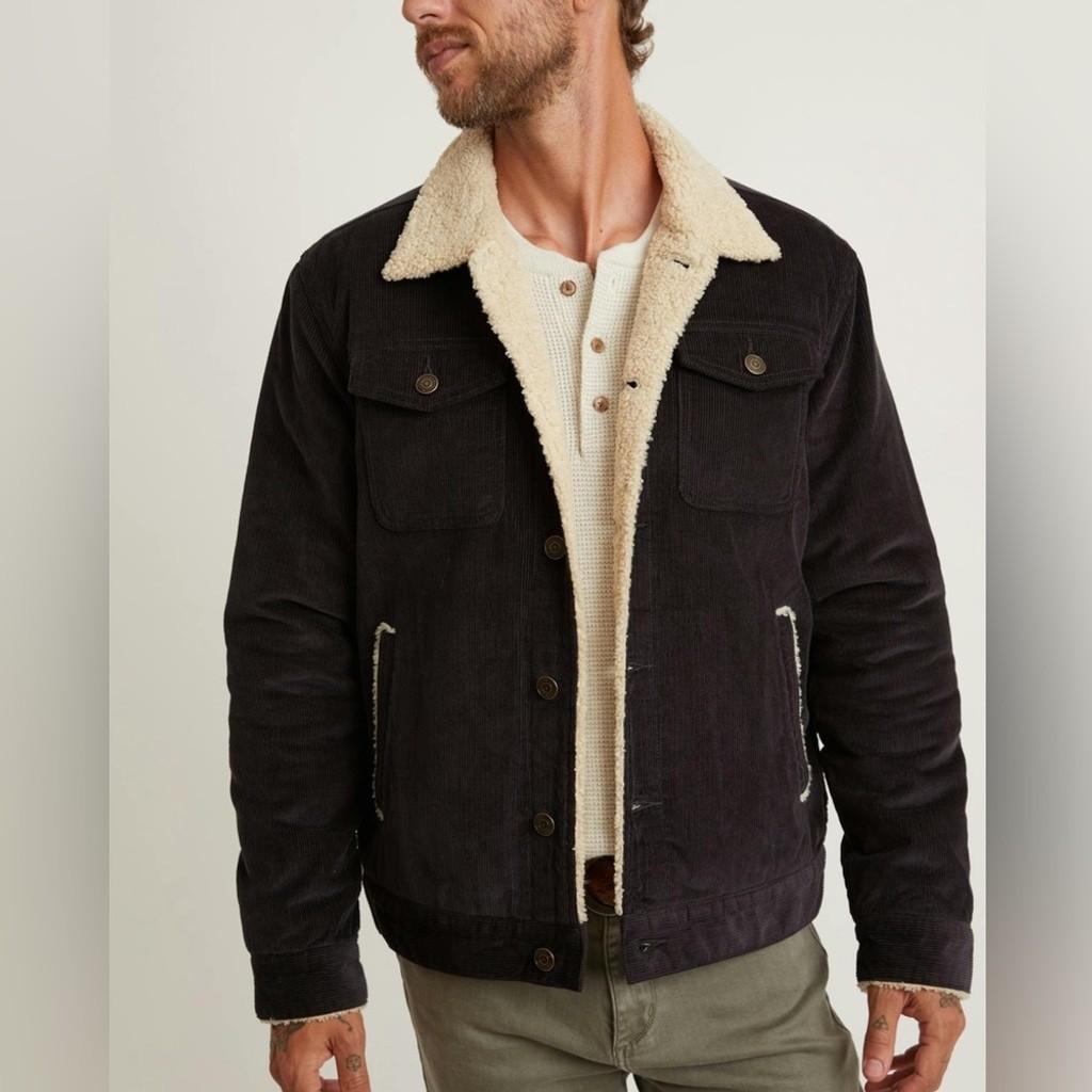Marine Layer Jacket Men's Medium Black Boise Corduroy Sherpa