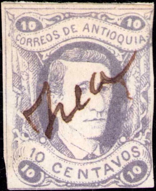 COLOMBIA - ANTIOQUIA - BERRIO - 10c STAMP - MS ZEA CANCEL - Sc 27 - 1875  RRR