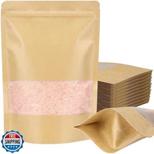 Blisstime Stand Up Pouches, 50 Pack Kraft Paper Bags with Matte Window and Te