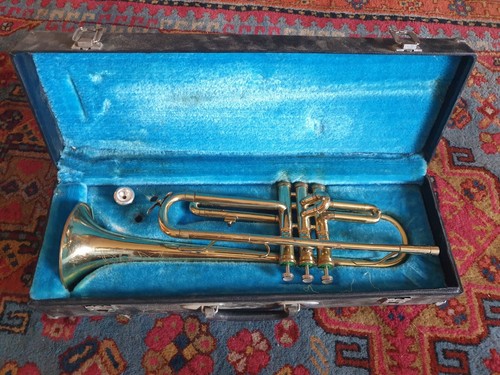 TRES ANCIENNE TROMPETTE JOUET EN FER BLANC