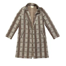 Melloday Plaid Open Front Long Blazer Jacket Duster Women’s Small