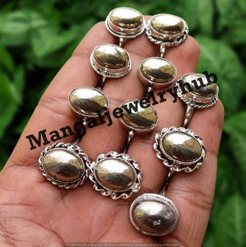 Pietra preziosa pirite dorata 10 pezzi anelli argento sterling 925 placcato gioielli sfusi lotto foto 2