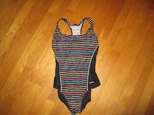 Ladies Reebok Black Striped One Piece Bathing Swim Suit Size 6