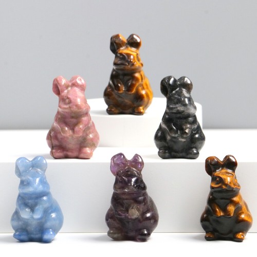 1.5" Natural Crystal Rabbit Statue Stone Carved Reiki Healing Craft Animal Decor - Picture 10 of 45