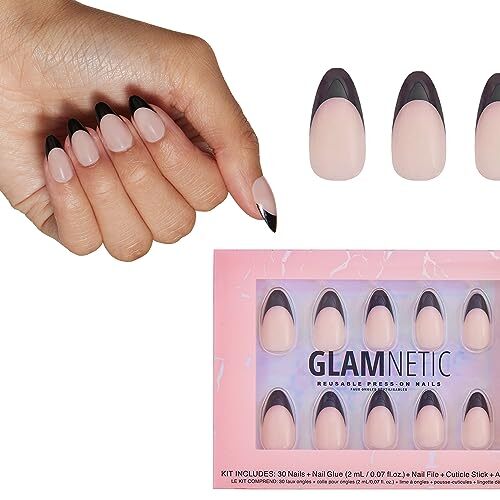 Caviar | Semi-Transparent, Short Almond Nails, Reusable | 15 Sizes - 30 Nail Kit