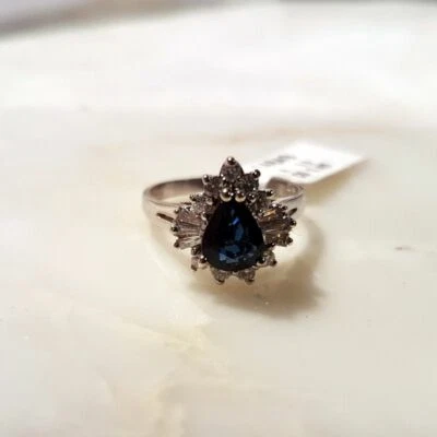 feiner Weissgoldring 18 ct Saphir Saphirtropfen Brillanten 0,465 ct Ringgr 54 - Bild 1 von 4