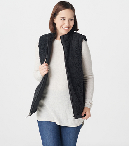 Sherpa Zip-Front Vest - Navy - Large 