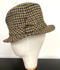 Vtg DAVID HANNA Mens Brown Donegal Houndstooth Tweed Trilby Hat Fedora 7 Ireland