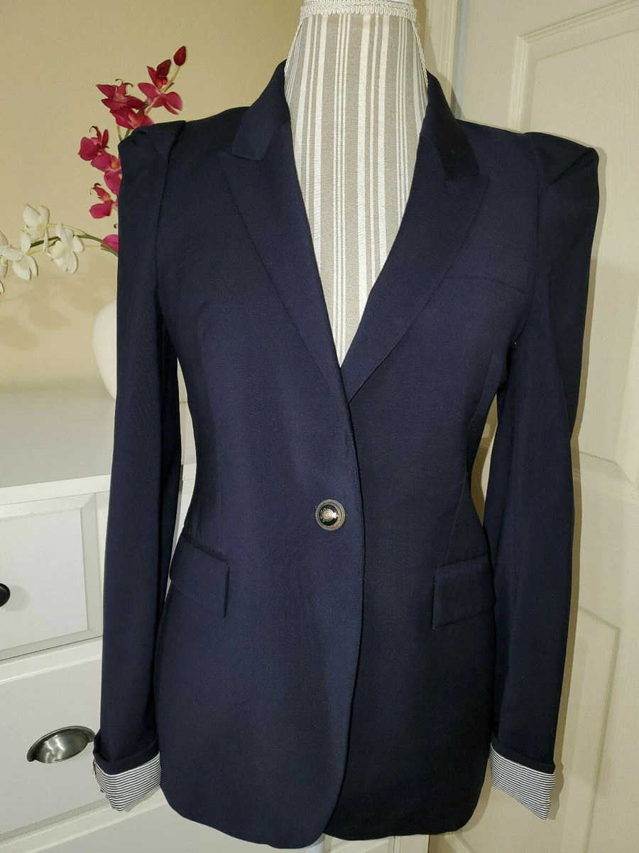 capoc Asistir Excéntrico ZARA Womens Navy 100% Wool Fashion Blazer One Button with Striped Lining  Sz.M | eBay