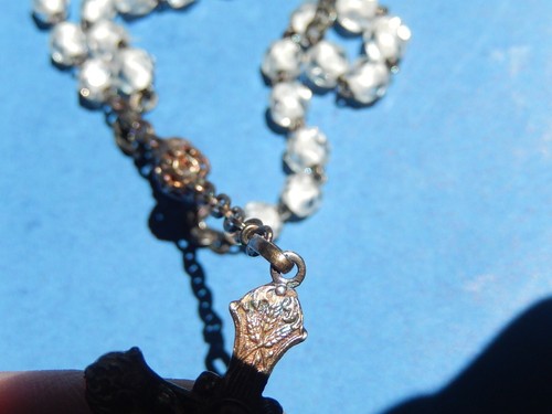 Chapelet COMPLET PERLES VERRE ARGENT MARIE - Picture 4 of 10