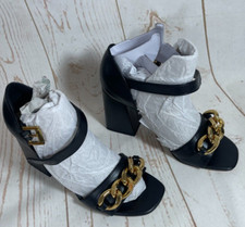 Nine West Women's High Heels Black W/ Gold Chain JERRI3 6.5 M Preowned-