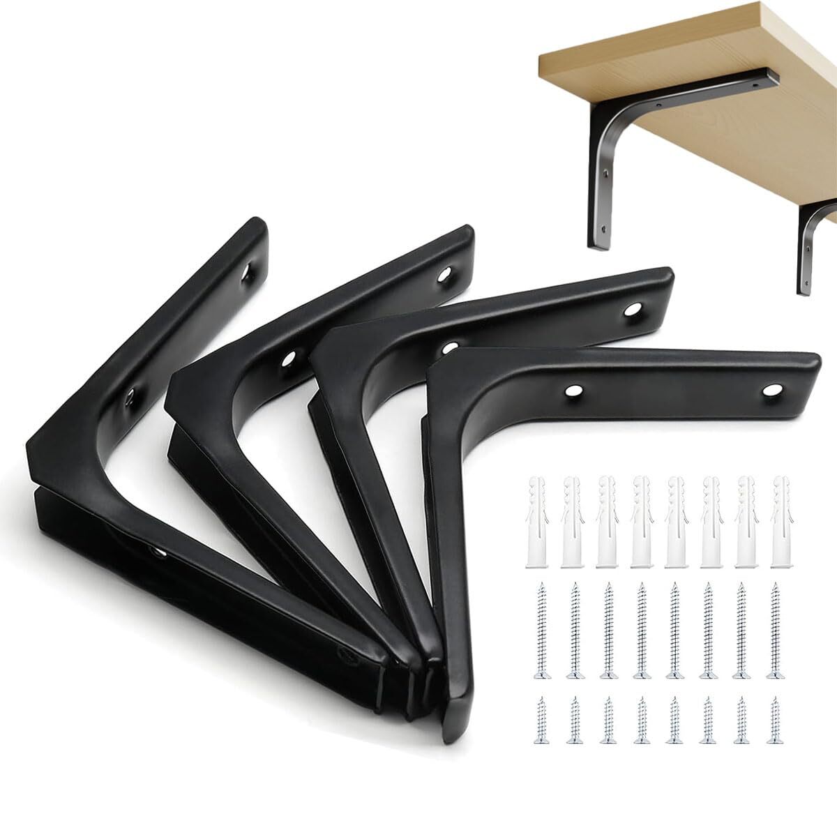 4PCS Black Floating Shelf Brackets Heavy Duty Metal L Brackets 4 Inch