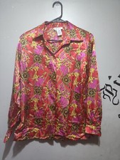 Vintage Womens Blouse Top Sz 5 Long Sleeve Shoulder Pads Red Made In USA