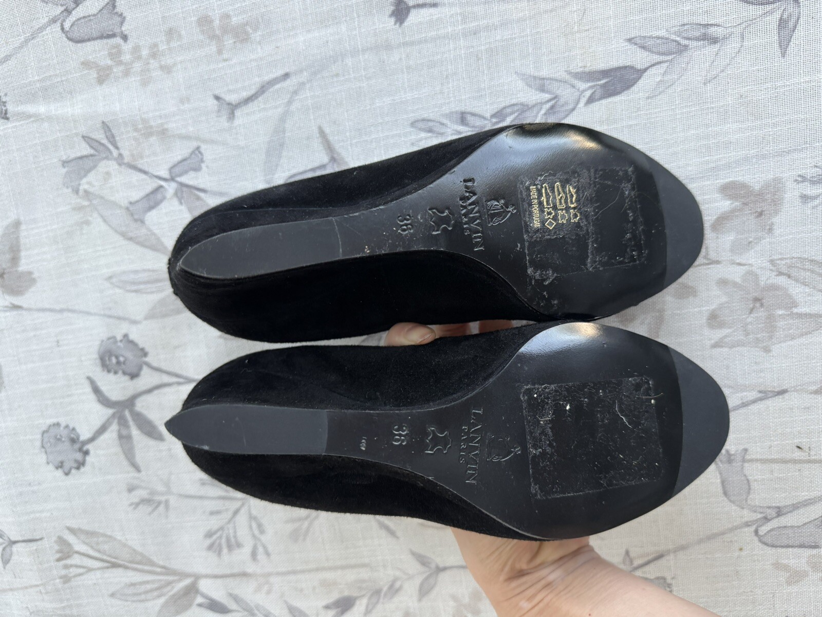 Lanvin Paris Black Suede Ballet Wedge Heels EU 36, NWOB | Metallic Toe image 5