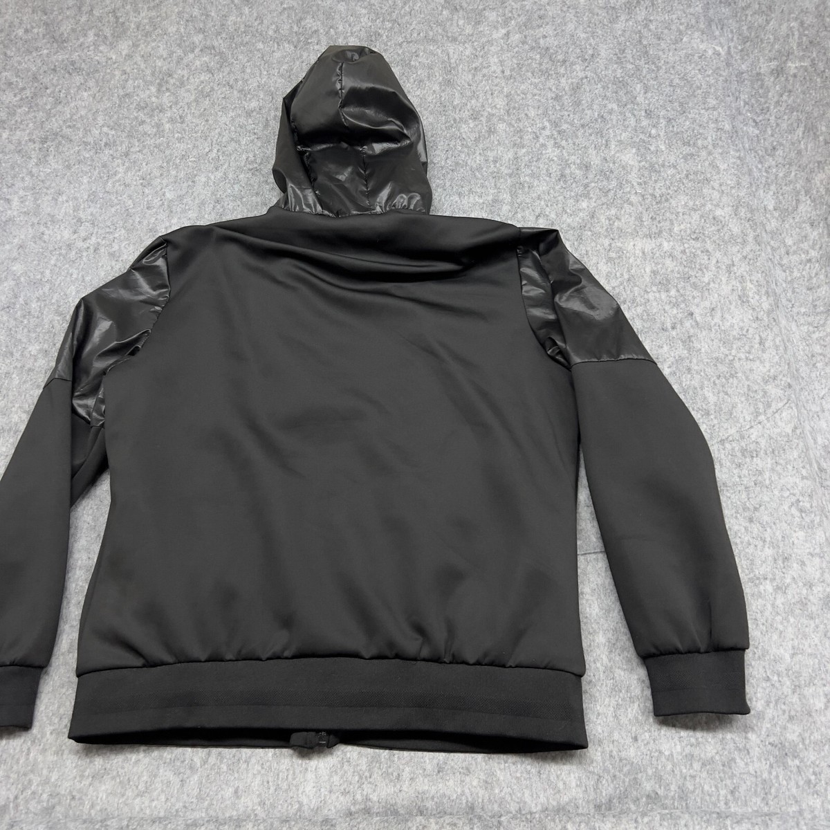 Stone Falcon Jacket Mens XL Black Hooded Full Zip Faux Leather