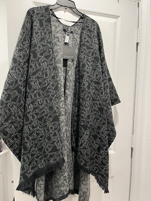 Marc New York by Andrew Mark Poncho Shawl One Size OS Black Grey Beautiful