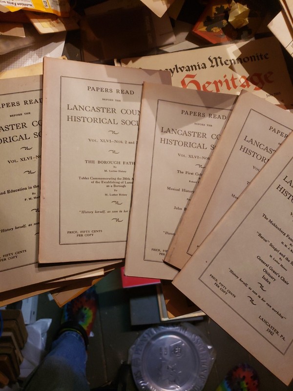 LANCASTER COUNTY HISTORICAL SOCIETY PAPERS READ 1942 5 VOLUMES BOX616
