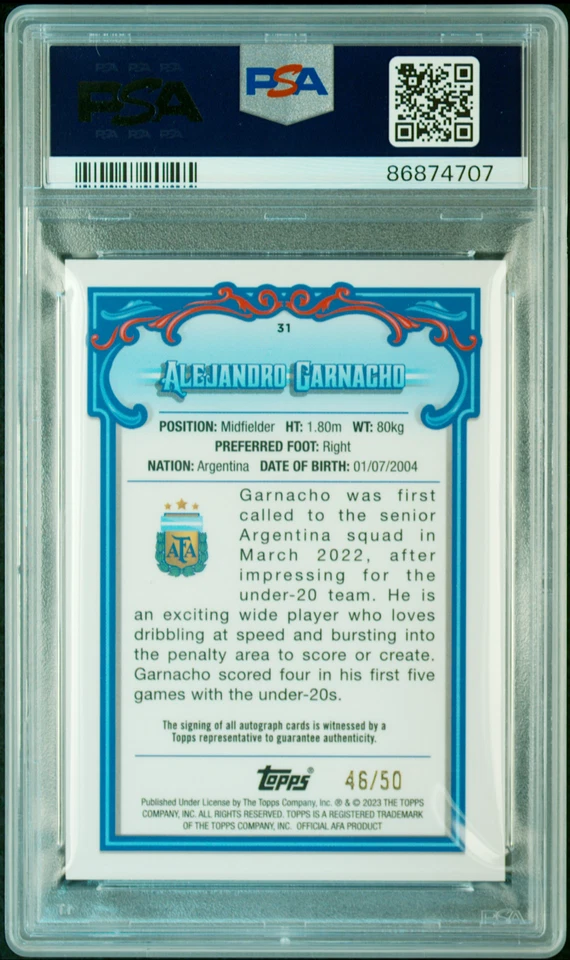 PSA 10 TOPPS Fileteado Alejandro Garnacho #31 Pink Tango Auto RC 2023 - Image 2 of 2