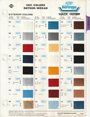1980 AND 1981 DATSUN 200SX 280ZX 310 510 720 810 TRUCK COLOR