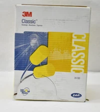 200 Pairs 3M Classic Earplugs Corded PVC Foam Yellow 311-1101 Neck String