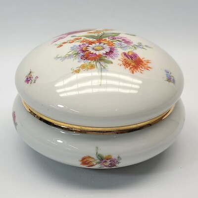   Erphila Ceramic Floral Dome Topped Gold Rimmed Jewelry Trinket Box - Germany