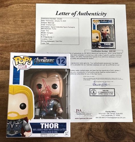 Stan Lee Signed Funko Pop! Marvel’s The Avengers-Thor #12 JSA Authentic LOA