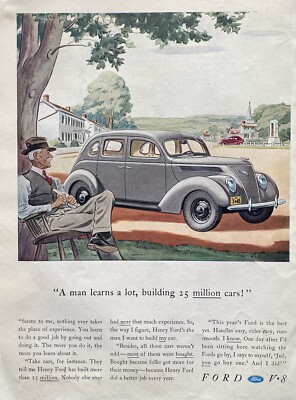 Vintage Ford V8 25 Million Cars Automobile 1937 Magazine Print Ad Ephemera