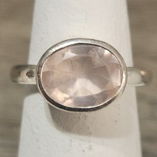 925 Solid Sterling Silver Oval Cut Rose Quartz Ring Size 6