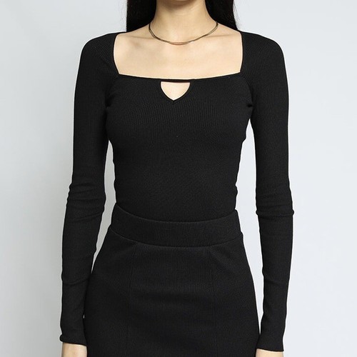 The Range Ribbed Knit Fitted Sweater Neckline Cutout Black Size Medium