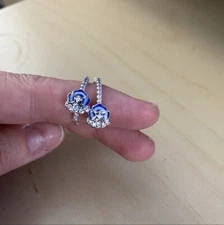 Brand New Genuine Pandora Blue Pansy Flower Hoop CZ Earrings 290775C01